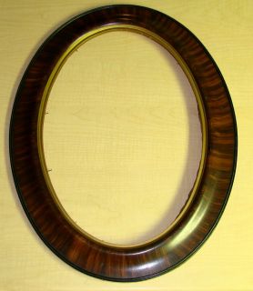 Large   antique   oval   convex bubble glass   wood FRAME