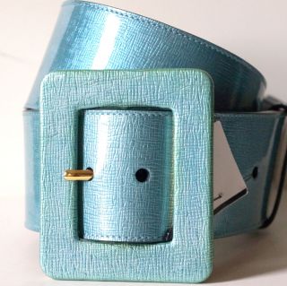 YSL YVES SAINT LAURENT Patent Leather Wide BLUE Belt 85/34 Square 