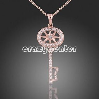 open your heart 18k rose gold GP SWAROVSKI crystal key pendant 