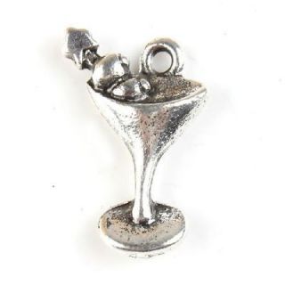 30x 142667 Wholesale Ice Cream Cup Charm Vintage Silvery Alloy 