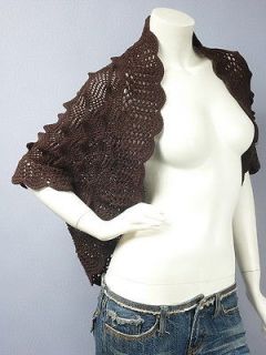 brown crochet bolero shrug crop sweater cardigan xl