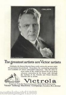 1922 AD VICTROLA PHONOGRAPH OPERA SINGER FEODOR CHALIAPIN VICTOR 