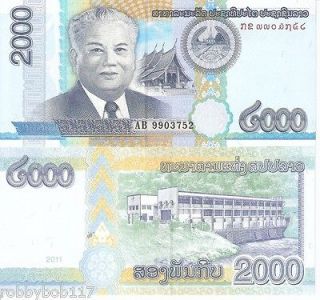 LAOS 2000 Kip Banknote World Paper Money UNC Currency Asia BILL 2011 