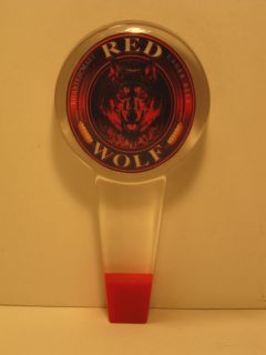 BUDWEISER / RED WOLF BEER ROUND LOGO ACRLIC / LUCITE TAP HANDLE 