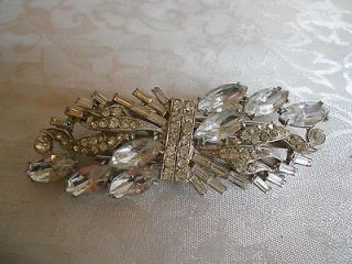 Stunning Vintage Joseph Wiesner NY Signed Clear Crystal Duette Brooch 
