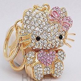   Hello Kitty Fashion Cat Swarovski Crystal Charm Pendant Key Bag Chain