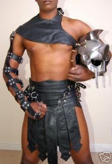 Fantastic Black Leather 3 Piece Mens Kilt Set Roman Gladiator LARP 40 