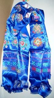   & LARGE Silk Offering Scarf Kata for Dharma BLUE w/ Auspicious Signs