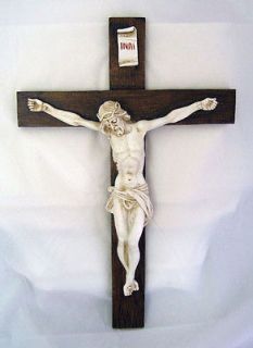 LARGE CROSS CHURCH WALL CRUCIFIX WOOD WITH ALABASTER CORPUS AMAZING 