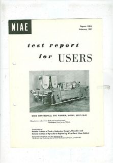 NIAE TEST REPORT   KUHL CONTINENTAL MODEL HWCS 30 35 EGG WASHER (1967)