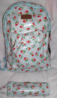 FLORAL DITSY OIL CLOTH CHERRY PRINT RUCKSACK BACKPACK PENCIL CASE BNWT 