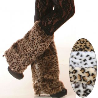   White/Black/ Brown Print Faux Fur Leg Warmer Winter Boot Topper