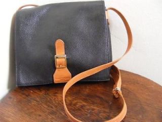 Vintage COURREGES Navy Blue & Brown Leather Cross Body Sling Purse 