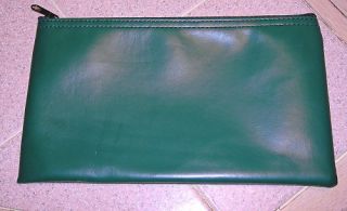 Zippered Leatherette Vinyl Bank Deposit Bag Green