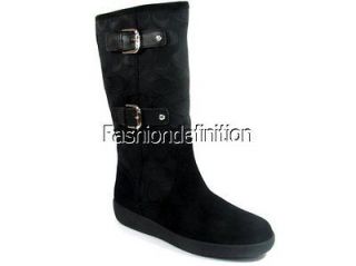 New Coach TINAH Black C Signature Shearling Boots Shoes Winter Multi 