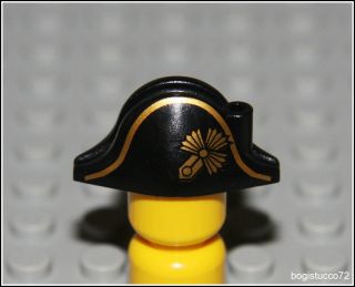 Lego Pirates x1 Black Gold Bicorne Hat ★ Captain Admiral Pattern 