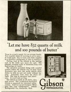   ORDERING 832 QUARTS OF MILK IN 1927 GIBSON REFRIGERATORS ADVERTISEMENT