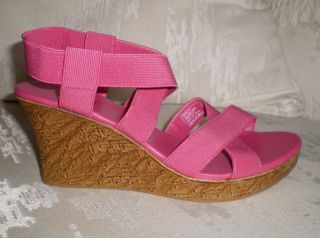 Max Rave Hot Pink/Fuchsia 3” Faux Cork Wedge Strap Sandals Womens 8 