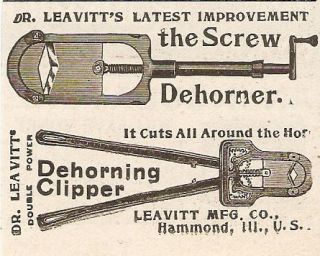 1900 LEAVITT SCREW DEHORNER & DEHORNING CLIPPER AD CATTLE HAMMOND IL 