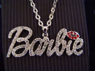   Blinged 2 3/4 Long Barbie Spelled out w/Red Lips Hip Hop Necklace