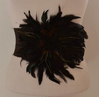 New Jeweled Peacock Style Feather 4 Flower Wide Dark Brown Cinch 