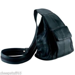 Lambskin Leather Hobo Sling / Backpack Purse Black Day Bag 