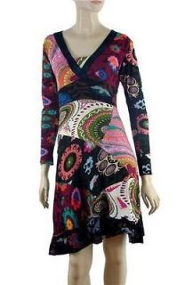 Fuse V Neck Dress Tunic Long Sleeve Pink Patchwork Embroidery Desigual 