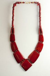  Brazilian polished coconut handcrafted merlot colored beaded necklace