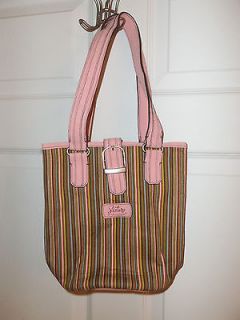 Sisters Longaberger Pink Stripe Bucket Purse Bag Faux Leather