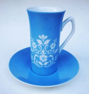 Vintage Barker Bros Tall Demitasse Light Blue Floral Cup Saucer Japan 