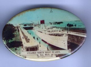   1900s Steamer North West in Lock Soo Michigan STEAMSHIP Pocket Mirror