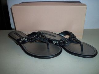 Bandolino New Womens Glancing Black Leather Wedge Thong Sandals 8.5 M 