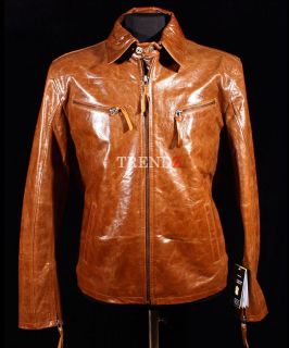   Tan Mens Gents Western Cowboy Style Real Cow Hide Leather Jacket