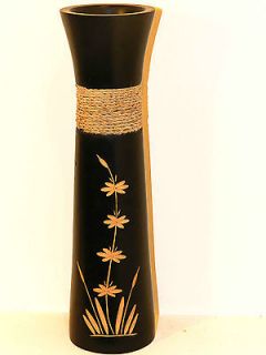 Vintage Wood Rope Neck Vase Jug Decorative With Dried Leaf Flower Pot 