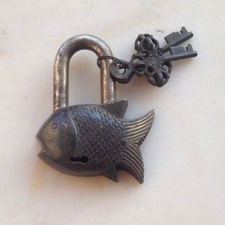 ANTIQUE RARE OLD BRASS SCORPION CARVED TRICKY PAD LOCK REPRO