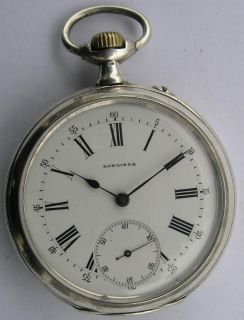 ANTIQUE SOLID SILVER 0.800 LONGINES OPEN FACE MENS POCKET WATCH SWISS 