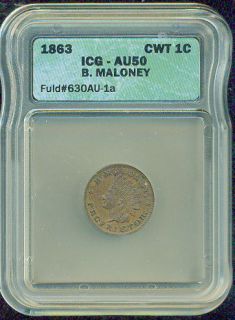 icg 1863 civil war token au50 b maloney fuld 630au