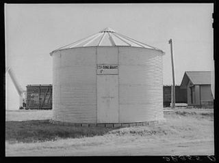 Completed steel bin for shelled corn. Marshall County,Iowa