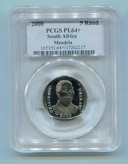   PL 64 + (SUPER RARE + ) SOUTH AFRICA Nelson Mandela R5 Year 2000 Coin
