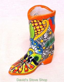 Mexican Pottery Talavera Style Folk Art Cowboy Boot Sculpture 