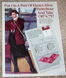 1986 ad page   Hanes Alive support Pantyhose hosiery girl legs vintage 
