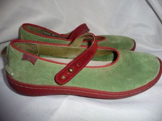 100% CAMPER Womens Apple Green Suede Leather Mary Janes Shoes Size M 