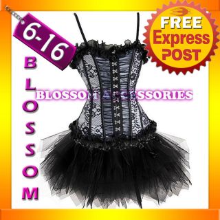 CC17 Ladies Black Swan Vegas Showgirl Burlesque Corset Tutu Moulin 
