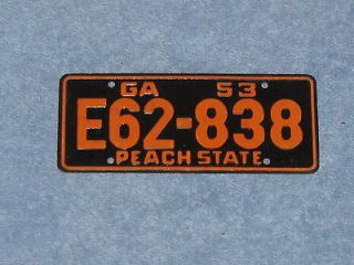 Old Collectible 1953 Vintage Bicycle License Plate. Georgia The Peach 