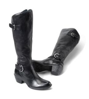 Born Womens Kylli Genuine Leather Tall Boots W/ Buckle Black B62803