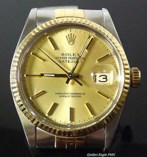 Mens Rolex Datejust Date Two Tone 18K Gold & Stainless Steel Champagne 