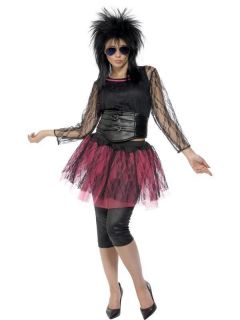 Adult Womens 80s Icon Black & Pink Madonna 1980s Smiffys Fancy Dress 