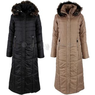 Womens Padded Puffer Shell Long Full body Length Winter Jacket Coat 