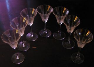 SEVEN VINTAGE TRUMPET SHAPED CUT CLASS TOASTING CHAMPAGNE FLUTES 