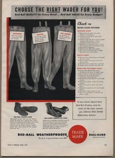 1954 Vintage Ad Red Ball Weatherproofs Waders for Fishing